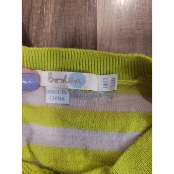 Boden Pullover Henley Sweater Ruffle Green Stripe Wool Women's Sweater Size 8 - Picture 3 of 7